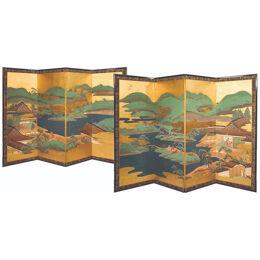A Superb PAIR Of Early 19th Century Japanese Gilt And Decorated Screens