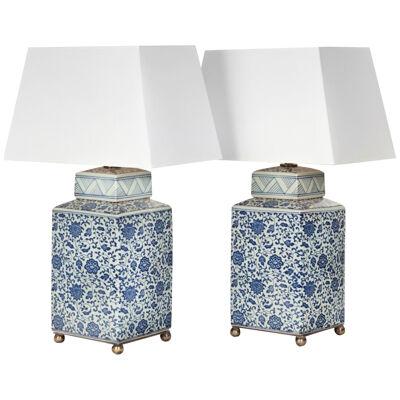 A Stylish Pair Of Chinese Porcelain Tea Cannister Lamps