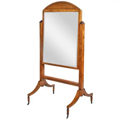 A George III Sheraton Period Satinwood Cheval Mirror