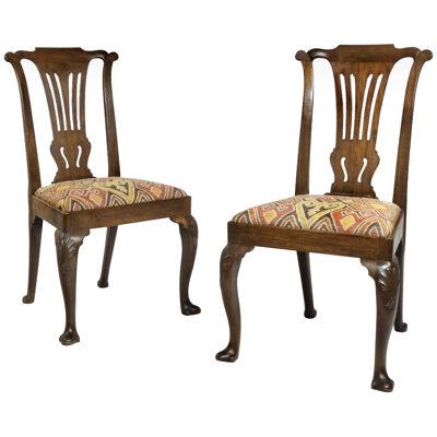 A Pair Of George II Red Walnut Side Chairs, Possibly IRISH