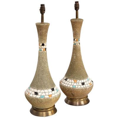 A Pair Of Mid Century Mosaic Decorated Lamps