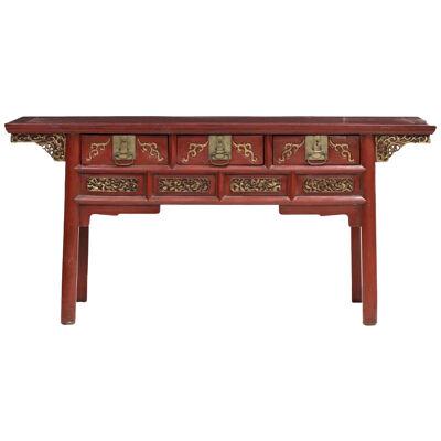 A Large 19th Century Chinese Red Lacquer Console Table
