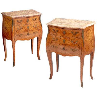 A Pair Of 19th Century French Parquetry & Marble Commodes