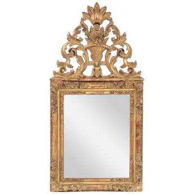 An 18th Century French Carved Mirror In Original Condition.