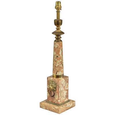 A 19th Century Marble Lamp With Decorative Lion Mask Handles