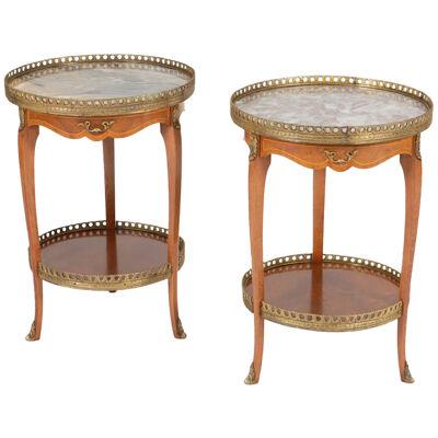 A Pair Of French Marble & Mahogany Occasional Tables