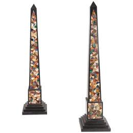 A Unusually Large Pair Of 19th Century Ashford Inlaid Specimen Marble Obelisks