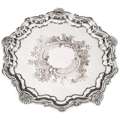 A Mid-Century Silver Plated & Engraved Salver Tray