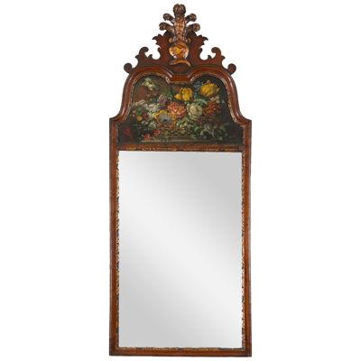 A Large George II Style Mahogany & Decorated Mirror