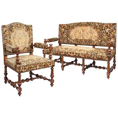 A 19th Century Settee And En Suite Armchair With Original Needlework Upholstery