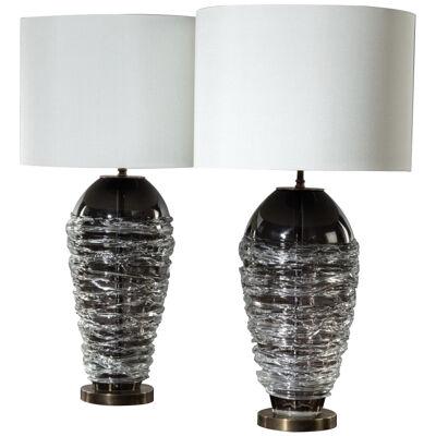 A Pair Of Incredibly Stylish Hand Blown Glass Lamps