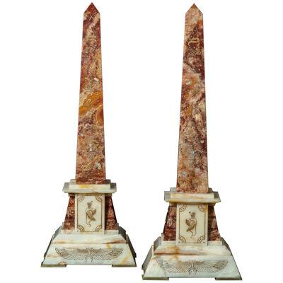 A Pair Of Large Art Deco Period Marble Obelisks