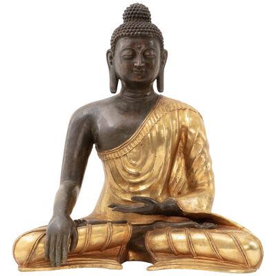A Large Chinese Bronze And Gilded Buddha