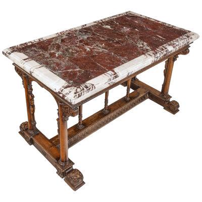 A 19th Century Carved Walnut & Marble Console Table
