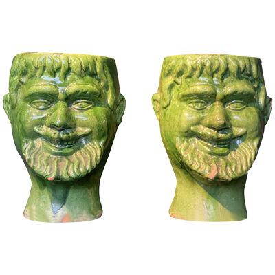 Pair of Italian Green Terracotta Pots