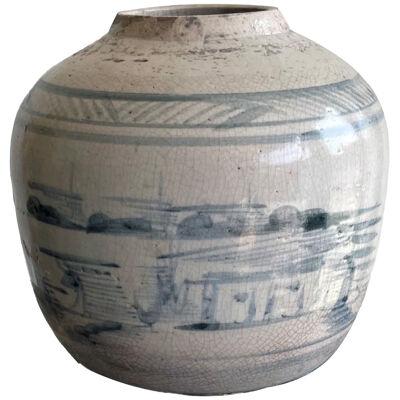 MING BLUE AND WHITE PAINTED AND GLAZED JAR
