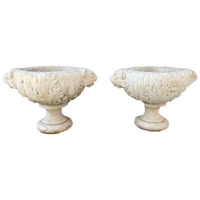 PAIR EARLY ITALIAN MARBLE URNS