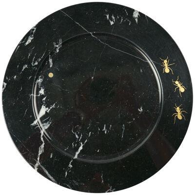 Set of Six Charger Plate in Marquina Marble with Brass Inlay, Handmade in Italy