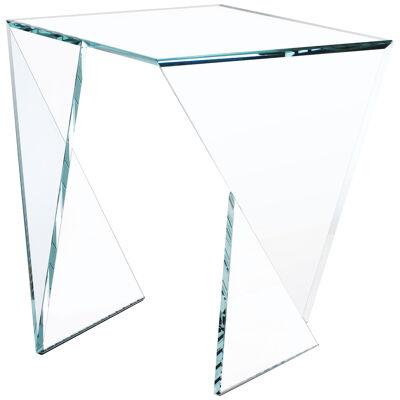 Side Table Crystal Glass Geometric Transparent Origami Shape Handmade Italy