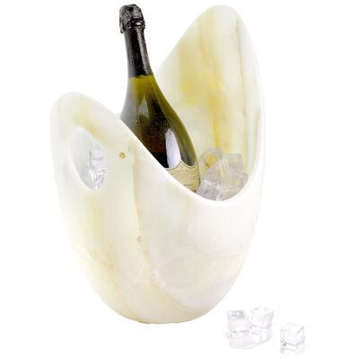Champagne Bucket Wine Cooler Vase Vessel Hand Curved Block White Onyx Marble
