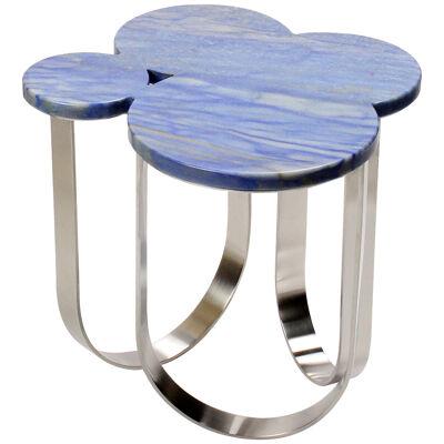 Side or End Table Blue Azul Macaubas Marble Mirror Steel Rings Made in Italy
