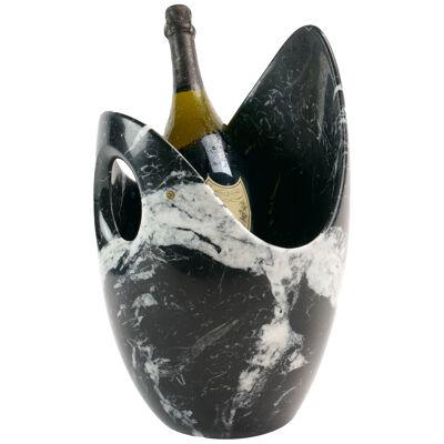 Champagne Bucket Vase Wine Cooler Black Marble Marquinia Sculpture Solid Block