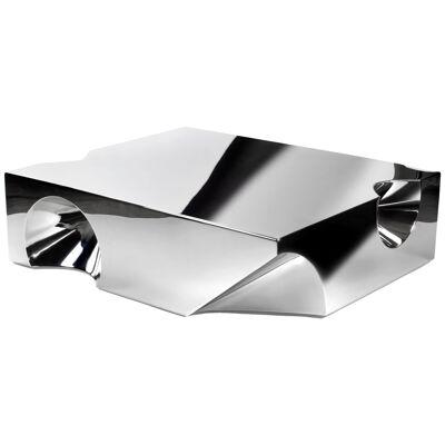 Monolithic Square Sculptural Coffee Table Mirror Polished Stainless Steel Italy
