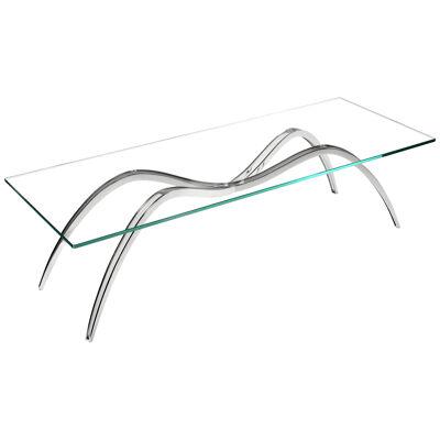 Coffee Table, Cocktail Table Mirror Steel Crystal Glass Top Spider Shape Italy