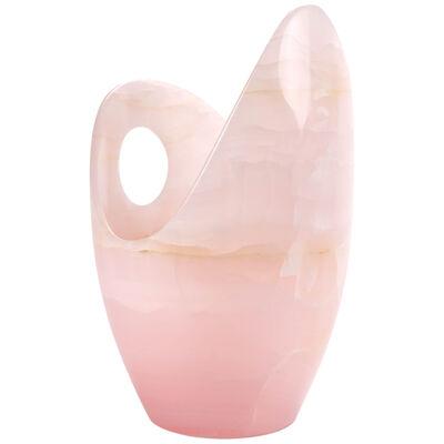 Champagne Bucket Wine Cooler Vase Sculpture Hand Curved Block Pink Onyx Marble