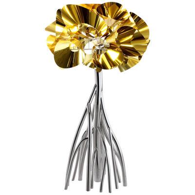 Floor Lamp Decorative Big Sculpture Mirror Steel Gold Lampshade Blossom Italy