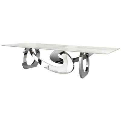 Dining Table Sculpture Mirror Stainless Steel White Marble Made in Italy