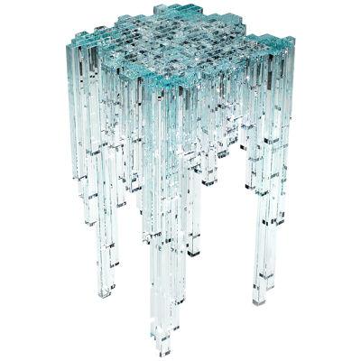Jewel Side Table Square Cascade Transparent Glass Crystals Handmade Italy