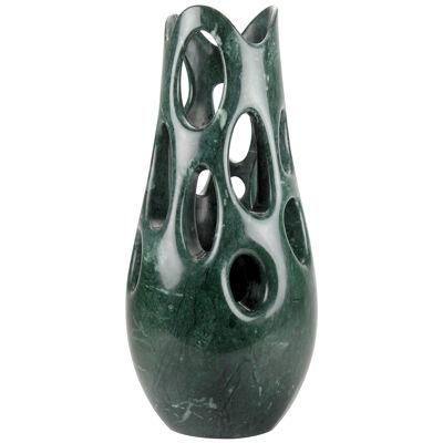 Vase Vessel Sculpture Organic Shape Hand Carved Block Green Marble Made in Italy