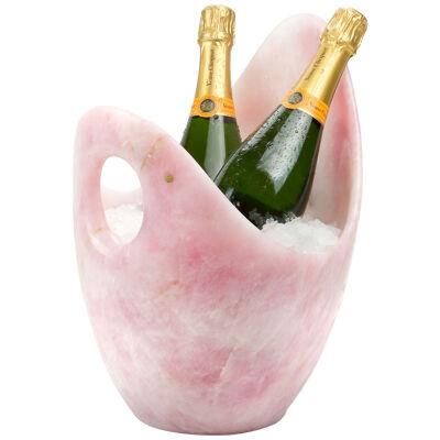 Champagne Bucket Wine Cooler Vase Vessel Hand Curved Block Rose Quartz Italy