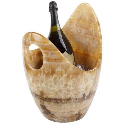 Champagne Bucket Wine Bar Cooler Vase Vessel Hand Curved Block Amber Onyx