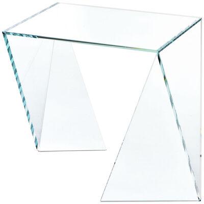 Side Table Bedside Crystal Glass Transparent Origami Shape Handmade Italy