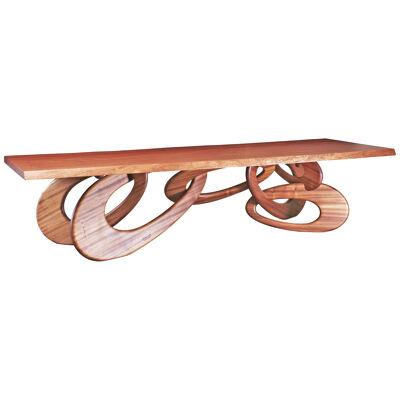 Sculptural Dining Table Solid Slab Mahogany Wood Rings Handmade in Italy