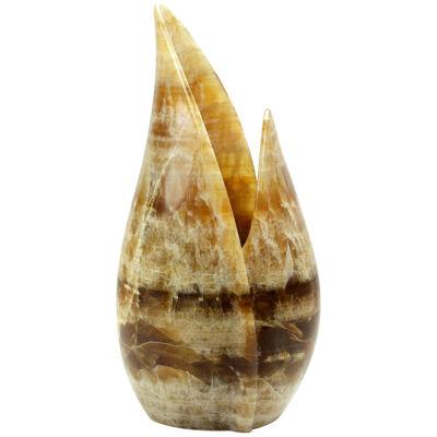 Vase Vessel Sculpture Tulip Flower Hand Carved Block Amber Onyx Marble Italy