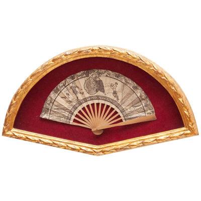 Traditional Spanish Paper Fan in a Guilted Frame circa 1930