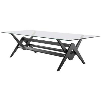 Pierre Jeanneret 056 Capitol Complex Table Black Stained Wood and Glass