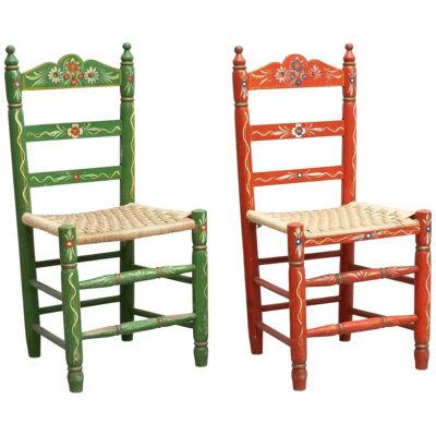 Set of Two Rustic Traditional Hand-Painted Wood Chairs, circa 1940