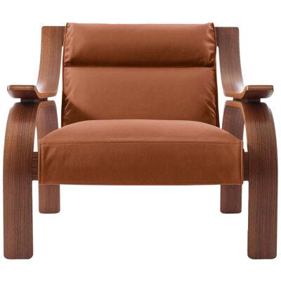 Marco Zanuso Leather Woodline Armchair by Cassina