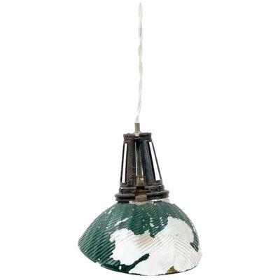 French Vintage Green Glass Ceiling Lamp, circa 1940