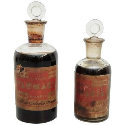 Early 20th Century Set of Two Antique Glass Apothecary Bottles