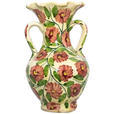 Ceramic Hand Painted Flowers Vase, circa 1960