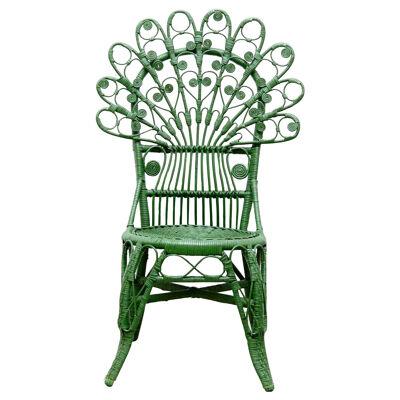 Green Chair Mid-Century Modern Bamboo and Rattan, circa 1960