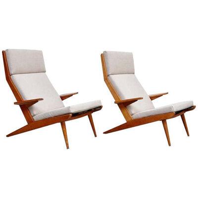 Pair of Koene Oberman, Mid-Century Modern, Wood High Back Lounge Chair, 1960