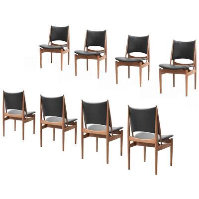 Set of Eight Finn Juhl Egyptian Chair in Wood and Leather