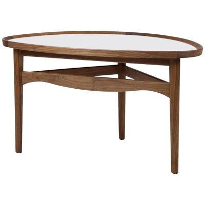 Finn Juhl Eye Side Table, Wood and White High Gloss Laminate