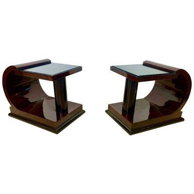 Pair of Art Deco Side Tables, Rosewood, Ebonized and Glass, France, circa 1930